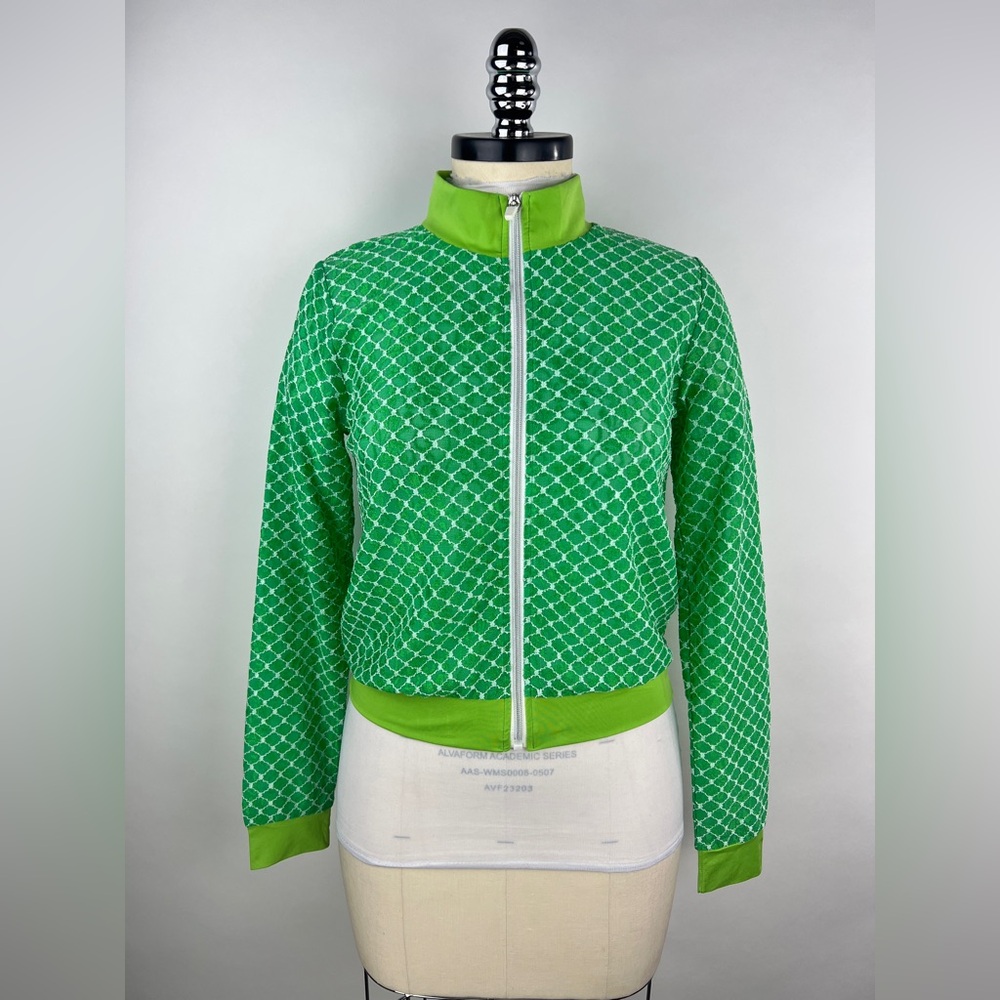 Green Geometric Zip-Up Women's Top